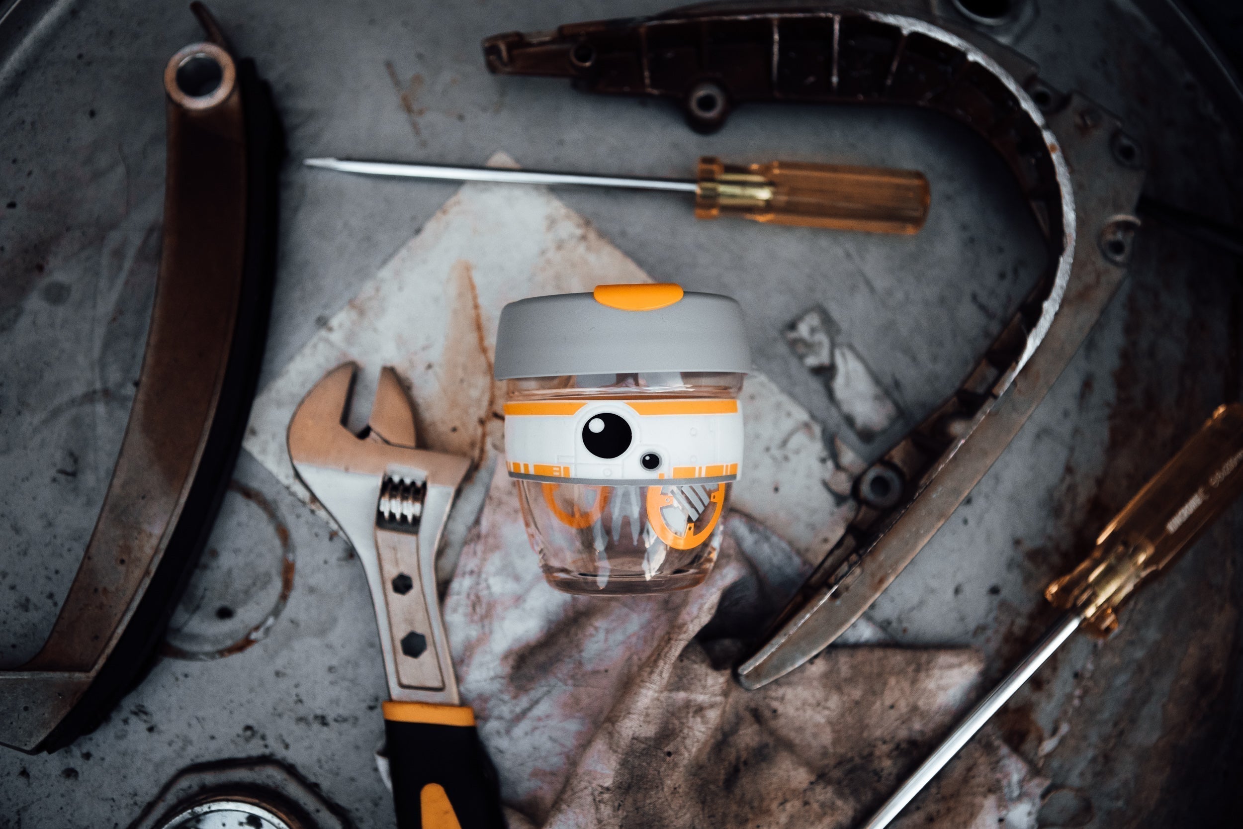 BB8 KeepCup in mechanical workshop