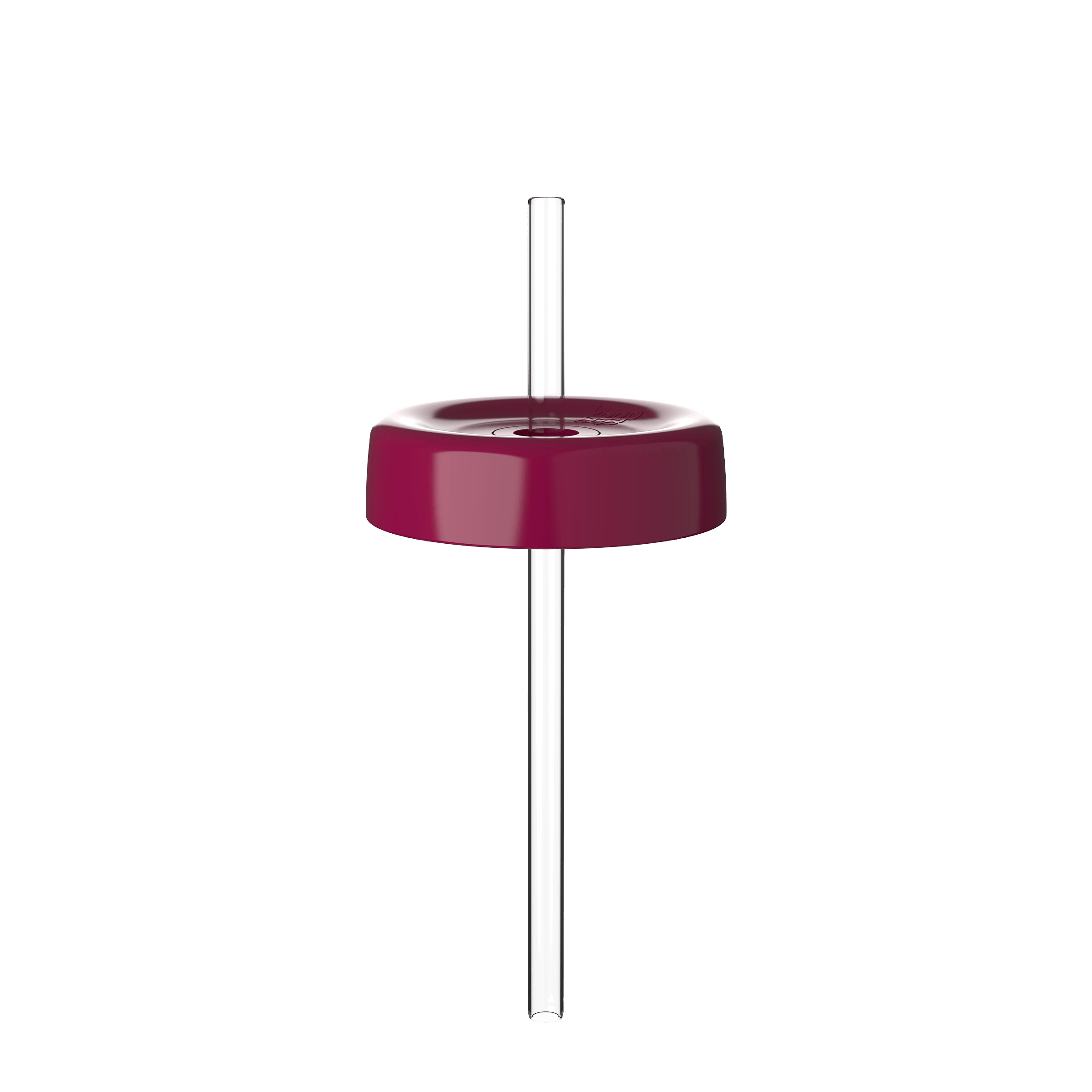 KeepCup Commuter Coffee Straw Lid in Burgundy for 16oz size, shown from a straight-on angle featuring the round burgundy lid with a clear reusable straw inserted through the center opening.