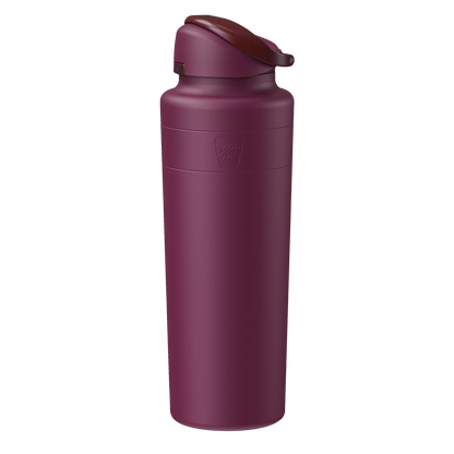 KeepCup Ora Bottle 32oz in Mulberry, a deep plum-colored insulated stainless steel water bottle with flip-top lid, shown at a slight angle against a white background.