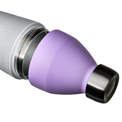 Close-up of a KeepCup purple and white water bottle on a white background