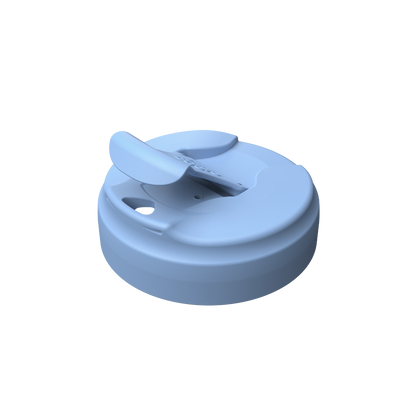 KeepCup Commuter Flip Lid in Orchid, shown from an angled top-down view against a white background, featuring the flip-top closure in the closed position with visible drinking spout opening.